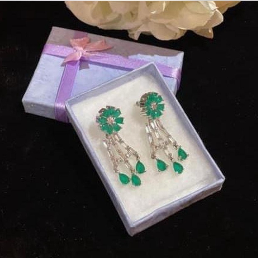 Elegant Silver and Green Dangle Earrings